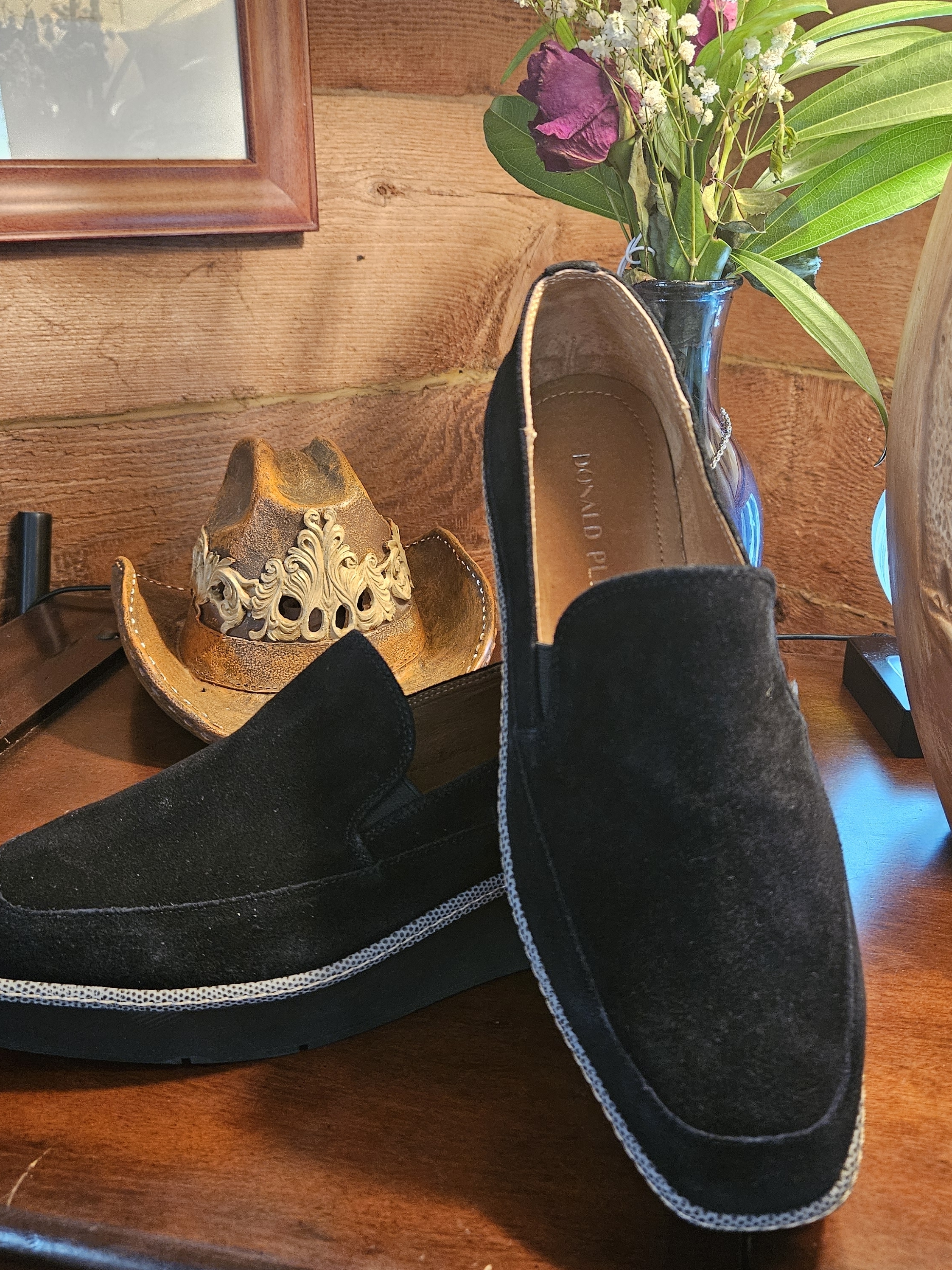 Donald J. Pliner Womans Black Suede Slip-On Loafers